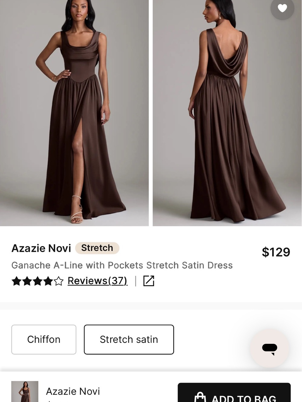 Azazie Ganache Stretch Satin Maxi Dress - Ganache